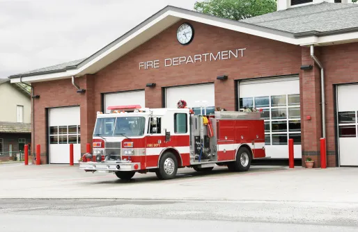 Firetruck in front of a fire department